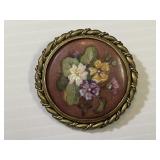 Antique Hand Panted Flower Brooch