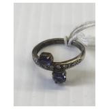 Sterling Silver Ring w/2 blue sapphires? & CZ