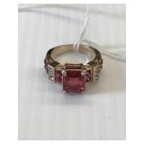 Sterling Silver Ring w/gold overlay w/rubies? & C