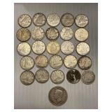 25 Canadian Silver Dimes & (1) 1945 Silver Quartes