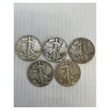 5 - 1942 Walking Liberty Silver Half Dollars