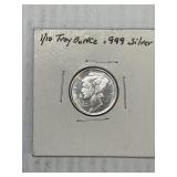 1/10th Oz Mercury Dime  Silver Round
