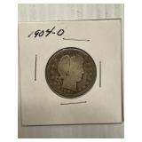 1904 O Barber Silver Quarter
