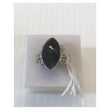 Sterling Silver Ring w/Diamond cut black onxy? sz8