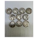 10 Different Date Silver Merc Dimes