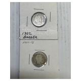 1902 & 1902 S   Silver Barber Dimes