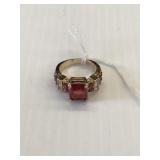 Sterling Silver Ring w/Gold overlay w/ruby? CZ