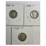 1939-P, 1940-D, 1940-S Mercury Dimes