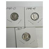1917-P, 1942-D, 1942-P Mercury Dimes