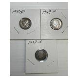 1907-S, 1942-D, 1949-p Dimes