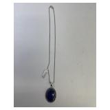 Lapis Pendant Necklace and Chain German Silver