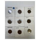 9 Indian Head Cents 1900-1908