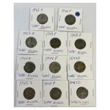 11 Jefferson "War" Nickels 1942 (S/P) 1943-45 (S/P