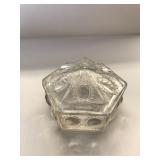 Thick glass 6 sided hexagon candy dish, very nice