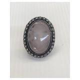 Rose Quartz like Gem Size Ring 7 German Silver