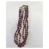 Red/White Blue Beaded Necklace w/sterling accents