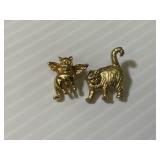 2 Golden Color Cat Pins (Cat Angel)