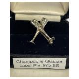 Champagne glasses pin .925 silver