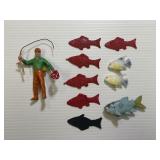Vintage Fisherman and Fish Figure Toys
