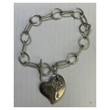 7" Chain Link bracelet w/heart & Key pendant marke