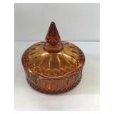 Vintage amber/gold diamond candy dish w/lid