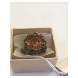 Citrine w/Checkerboard cut ring size 6 .925 silver