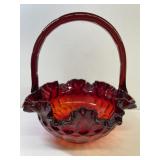 Vintage Fenton large Red Glass Scalloped edge
