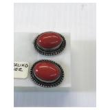 Vintage Earrings w/large red stones sterling Silve