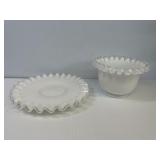 Milkglass Hobnail some silver crest