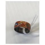 Painted enamel ring size 5 sterling silver