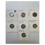 7-19teens Liberty "one dime" -90% silver