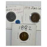 3 Indian head cents 1862-1873-1882