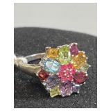 12 Color Gemstone Ring Size 8 Marked .925