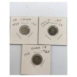 1912,1902-H,1893 Canadian silver 5 cent pc