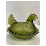 Old Green Hen On Hobnob Nest