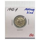 1942 P BU Silver Mercury dime
