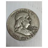 1958 D Franklin Silver Half Dollar