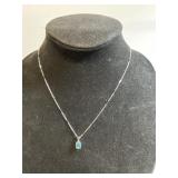18"Necklace with Blue Sapphire Pendant Marked .925