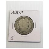 1908 P Silver Barber half