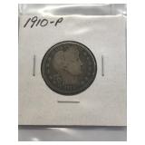 1910 Silver Barber quarter