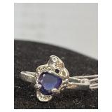 Blue Heart Cut Ring Size 6 1/2 Marked .925