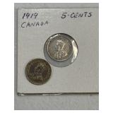 1916 &1919 Silver Candian 5 Cent