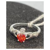 Claddaugh Ring with Ruby Heart Size 8 Marked .925