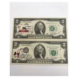 1976 Bi-Centennial $2 bill with stamps Oh & NY