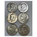 6 Different Date or Mint Large Ike Dollars