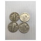 4 Standing Liberty Silver Quarters 1925,26S,27 &