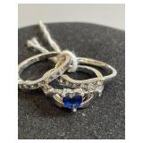 Set of 3 Blue Sapphire Claddaugh Ring Size 7