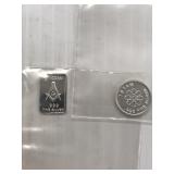 1 Gram Each Masonic Silver Bar & Silver Round