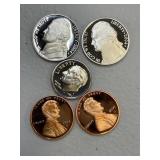 proof penny nickle lot (5coins)