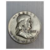 1957 D Franklin Silver Half Dollar